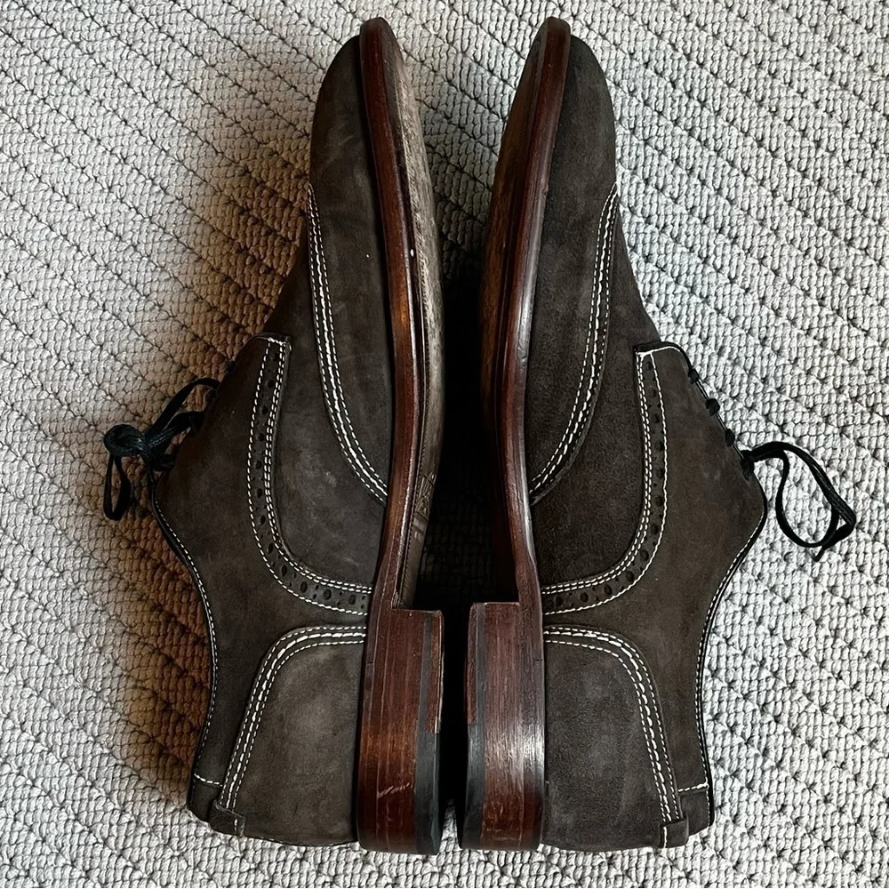 Johnston & Murphy Suede Oxfords Lace Up Wingtip Top Stitching Gray Size 10